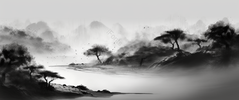 落叶随风飘落古典中国风水墨画背景,插画/手绘图,插画/手绘图库,插画/手绘图下载,插画/手绘